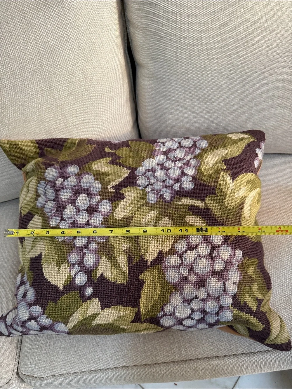 Hand made needle point pillow decorative accent GRAPES 🍇 Green and Purple Floral